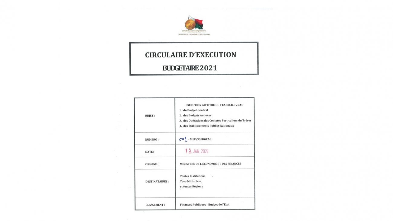 001-MEF_SG_DGFAG - CIRCULAIRE D'EXECUTION BUDGETAIRE 2021